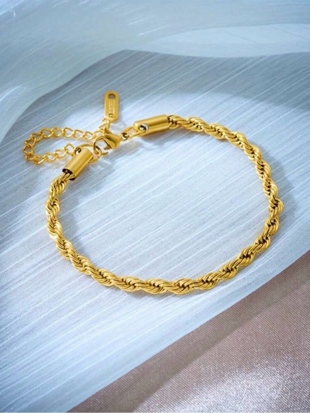24K Gold Plated Twisted Chain Bracelet  Stackable minimalistic